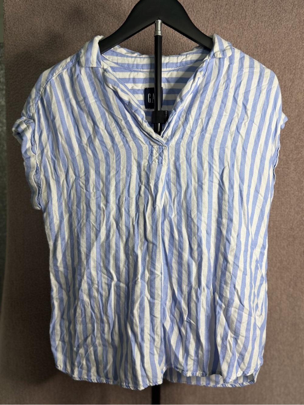 GAP Blue White Striped Short Sleeve Popover Blouse Top Size S